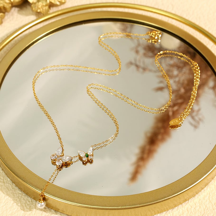 1 pezzo serie romantica dolce animale acciaio inossidabile color oro zircone collane con ciondolo da donna Immagine8