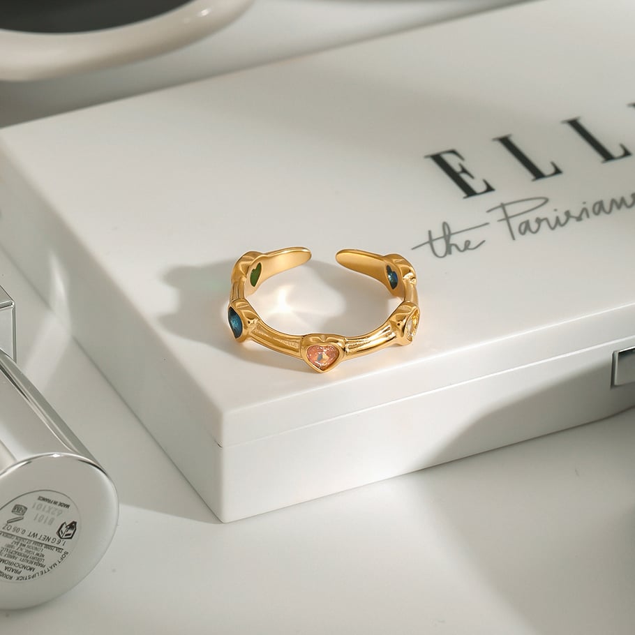 Anillos individuales de acero inoxidable dorados para mujer, serie romántica de Europa y América, con forma de corazón y amor. Imagen6