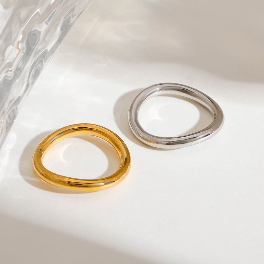 Anillos individuales para mujer de acero inoxidable color dorado, serie simple, estilo Ins, 1 pieza Imagen6