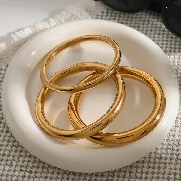 1 Piece Classsic Series Streamline Annular Stainless Steel Gold Color Women's Bangles