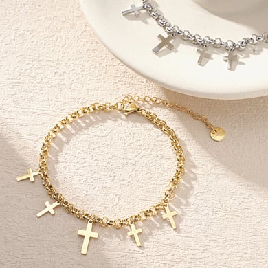 1 Piece Classic Series Daily Cross Titanium Steel   Gold Color  Women's Chain Bracelets h5 Picture5