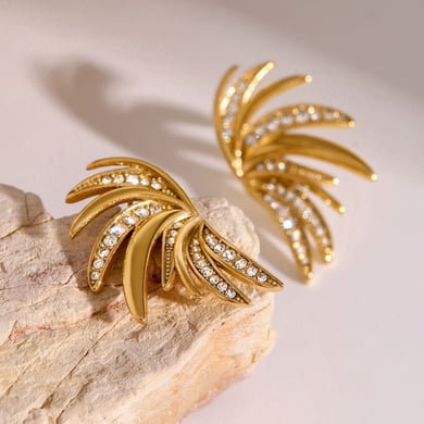1 Pair Simple Series ins style Geometric Stainless Steel 18K Gold Plated Rhinestone Women Stud Earrings h5 Picture3