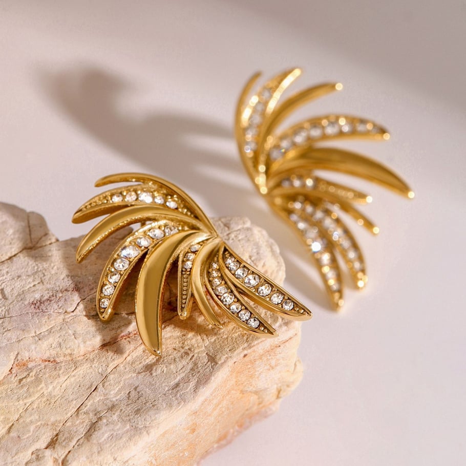 1 Pair Simple Series ins style Geometric Stainless Steel 18K Gold Plated Rhinestone Women Stud Earrings Picture3