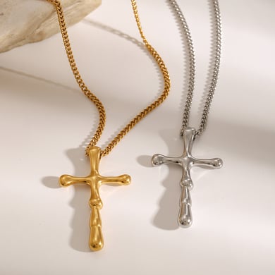 1 Piece Simple Series Europe and America Cross Stainless Steel 18K Gold Plated Women Pendant Necklaces h5 Picture3