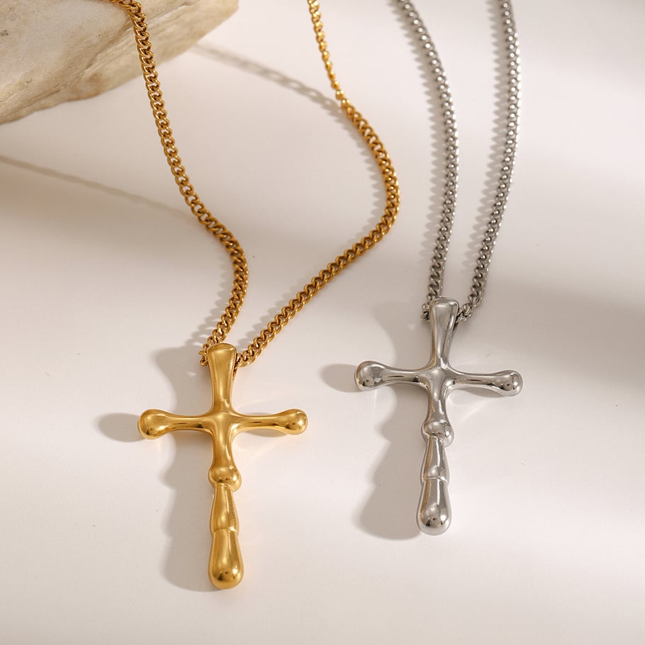1 Piece Simple Series Europe and America Cross Stainless Steel 18K Gold Plated Women Pendant Necklaces Picture3