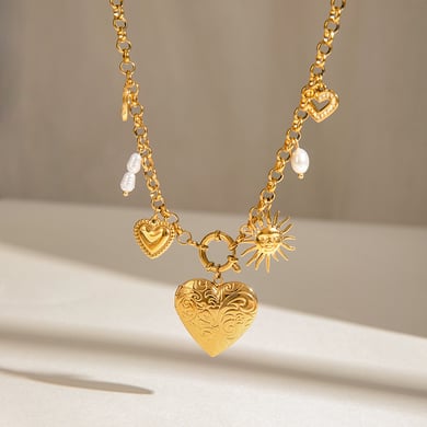 1 Piece Romantic Series Chic Heart Shape Sun Stainless Steel Gold Color Women's DIY Pendant Necklaces h5 Picture3