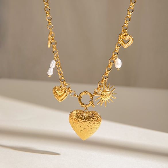 1 pezzo semplice serie elegante amore/cuore forma acciaio inossidabile placcato oro 18K donne collane con ciondolo
