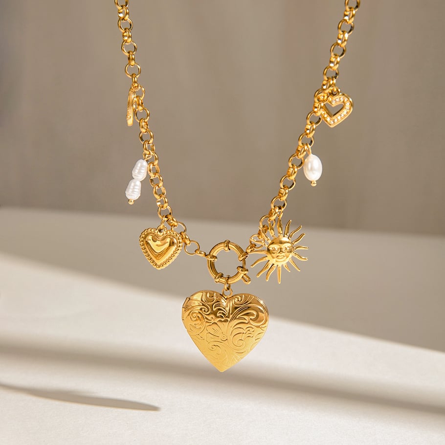 1 Piece Romantic Series Chic Heart Shape Sun Stainless Steel Gold Color Women's DIY Pendant Necklaces Picture3