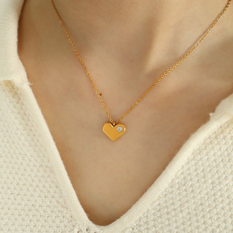 1 Piece Simple Series Retro Heart Stainless Steel 18K Gold Plated Zircon Women Pendant Necklaces Picture4