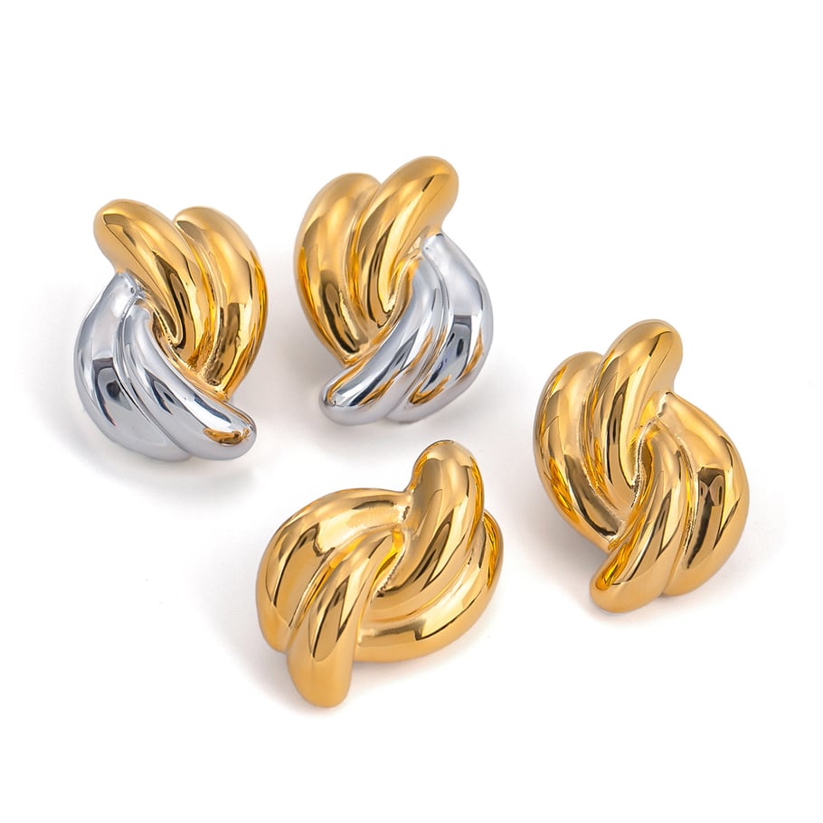 1 pair simple series style twist stainless steel gold plated women stud earrings h5Picture6