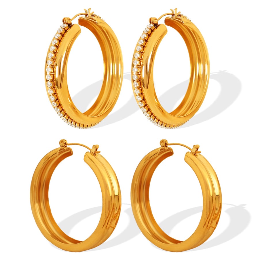 1 Pair Simple Series Classic Solid Color Stainless Steel 18K Gold Plated Zircon Women Hoop Earrings Picture4