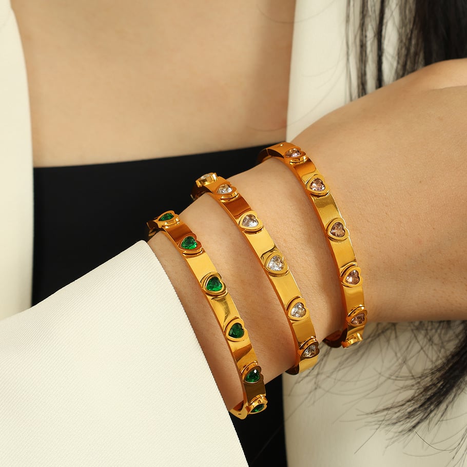 1 Piece Simple Series Classic Heart Stainless Steel 18K Gold Color Plated Zircon Women's Bangles Picture5