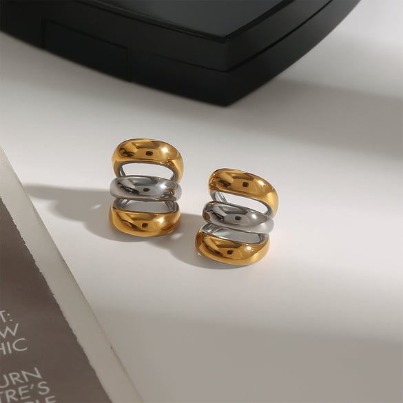 1 Pair Daily Series Minimalist Style Annular Stainless Steel Gold and Silver Color Women's Clip-on Earrings