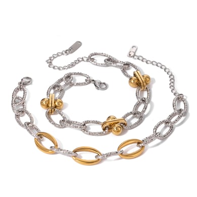 1 Pair Retro Hong Kong style exquisite bracelet for girls 18k gold stainless steel gold and silver color matching O-style hammer pattern thick chain bracelet women's chain bracelet h5 Picture5