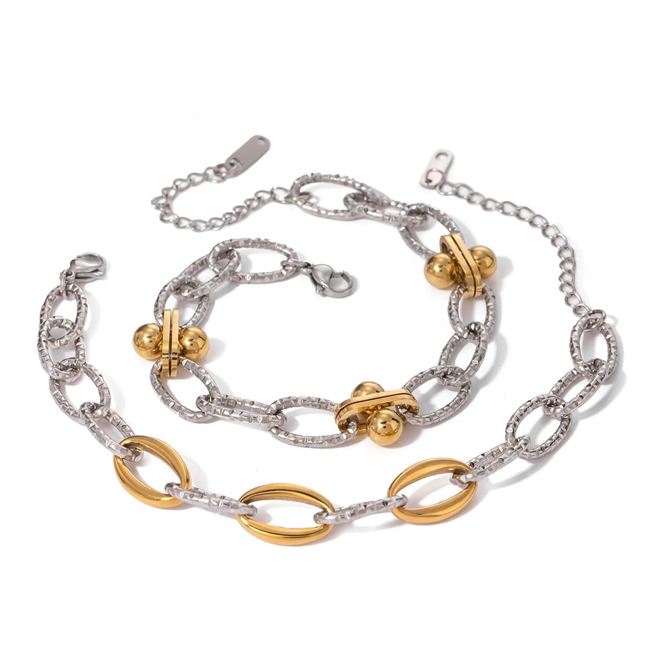 1 Pair Retro Hong Kong style exquisite bracelet for girls 18k gold stainless steel gold and silver color matching O-style hammer pattern thick chain bracelet women's chain bracelet Picture5