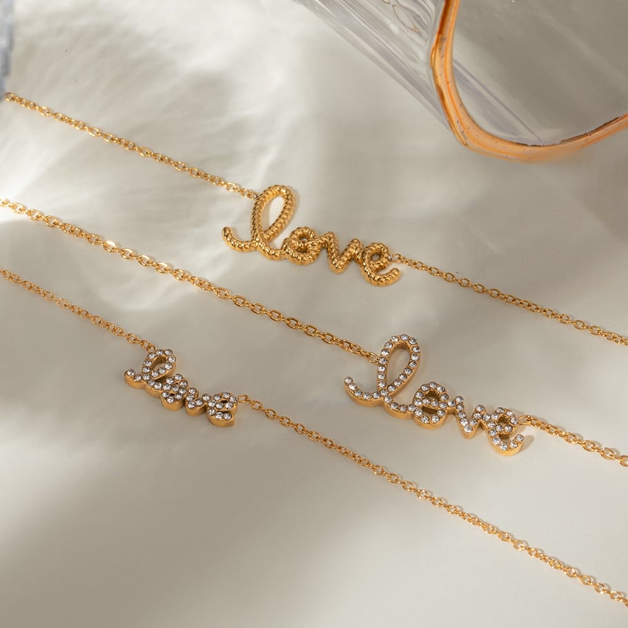 1 Piece Simple Series Casual Letter Stainless Steel 18K Gold Plated Rhinestone Women Pendant necklaces Picture4