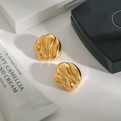 1 Pair Stylish Series Water Ripple Texture Stainless Steel Gold Color Women's Stud Earrings h5 Picture8