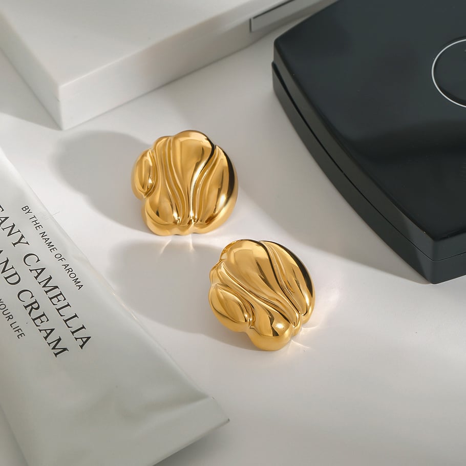 1 Pair Stylish Series Water Ripple Texture Stainless Steel Gold Color Women's Stud Earrings Picture8