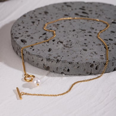 1 Stück Simple Series Tägliche geometrische Edelstahl 18 Karat vergoldete Perlen Damen Anhänger Halsketten h5 Bild3