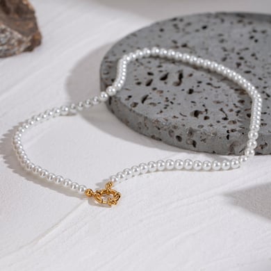 1 Stück Klassische Serie Elegante Perlen Edelstahl 18K vergoldet Frauen Perlen Halsketten h5 Bild3