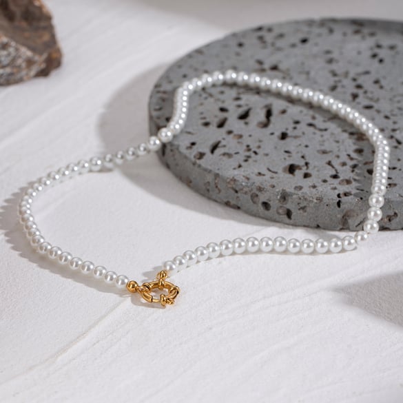 Collar de cuentas elegante de acero inoxidable chapado en oro de 18 quilates para mujer, serie clásica, 1 pieza