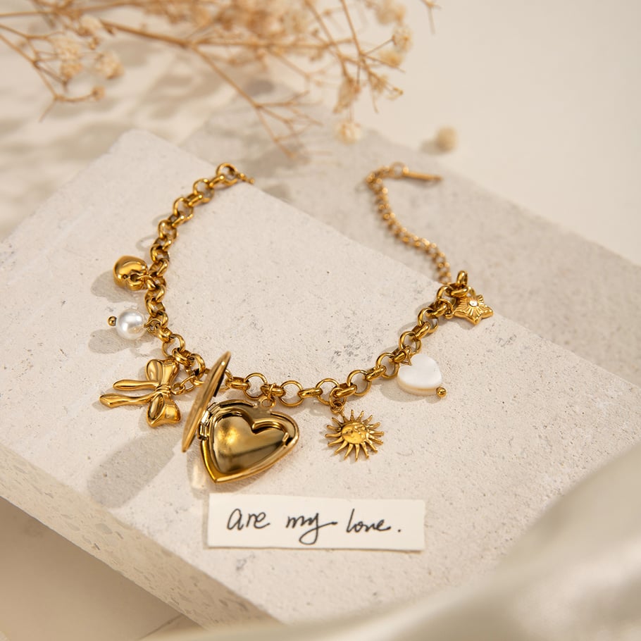 1 Piece Simple Series ins style love/heart shape Stainless Steel 18K Gold Plated Women Charm Bracelets Picture5
