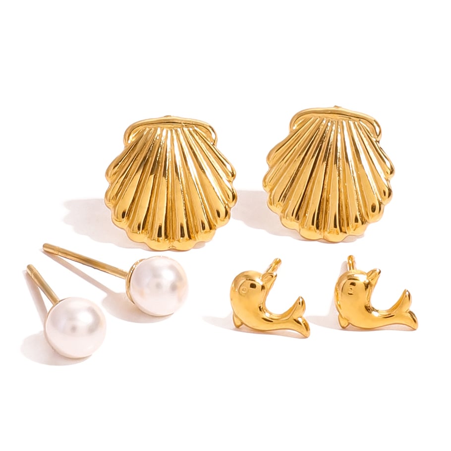 1 Paar Simple Series Europa und Amerika Schildkröte Edelstahl 18 Karat vergoldet Kunstperle Damen Ohrringe Set Bild14