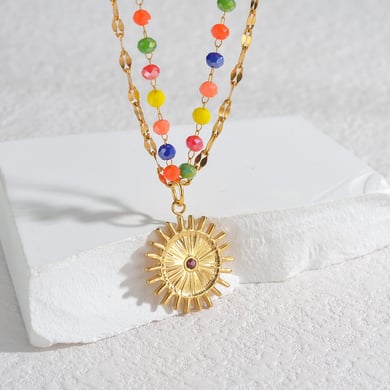 1 pezzo semplice serie classica sole/luna acciaio inossidabile placcato oro 18 carati collane a strati da donna h5 Immagine2