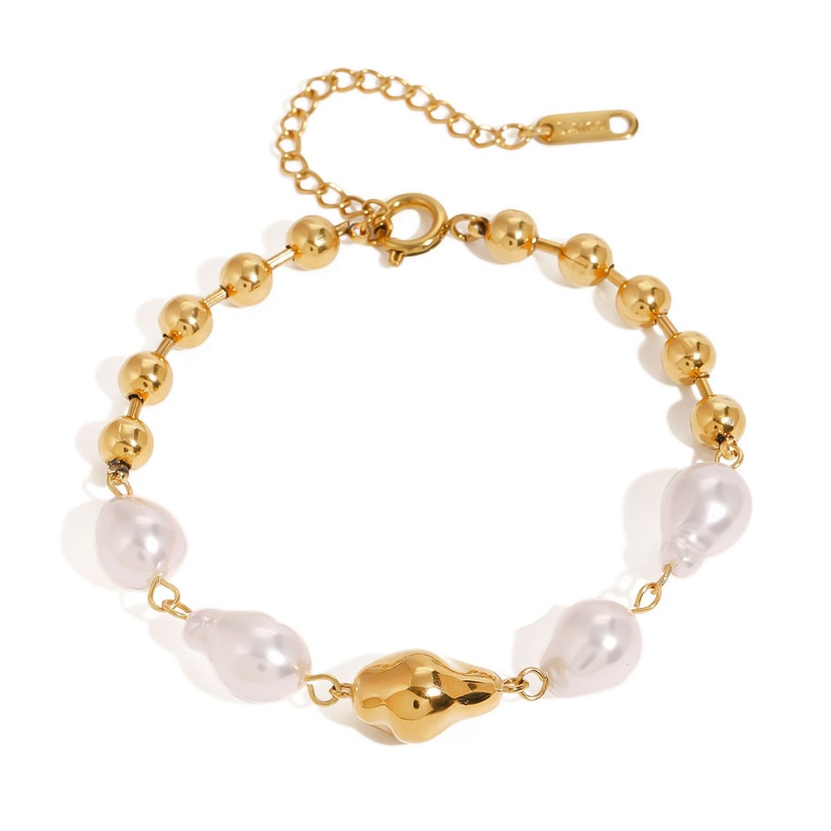 1 Piece Classic Series Elegant Beads Stainless Steel 18K Gold Plated Artificial Pearl Women Beaded Bracelets Picture6