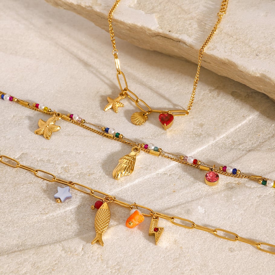 1 Piece Simple Series Vacation Turtle Stainless Steel 18K Gold Plated Natural Stone Women Pendant necklaces Picture3