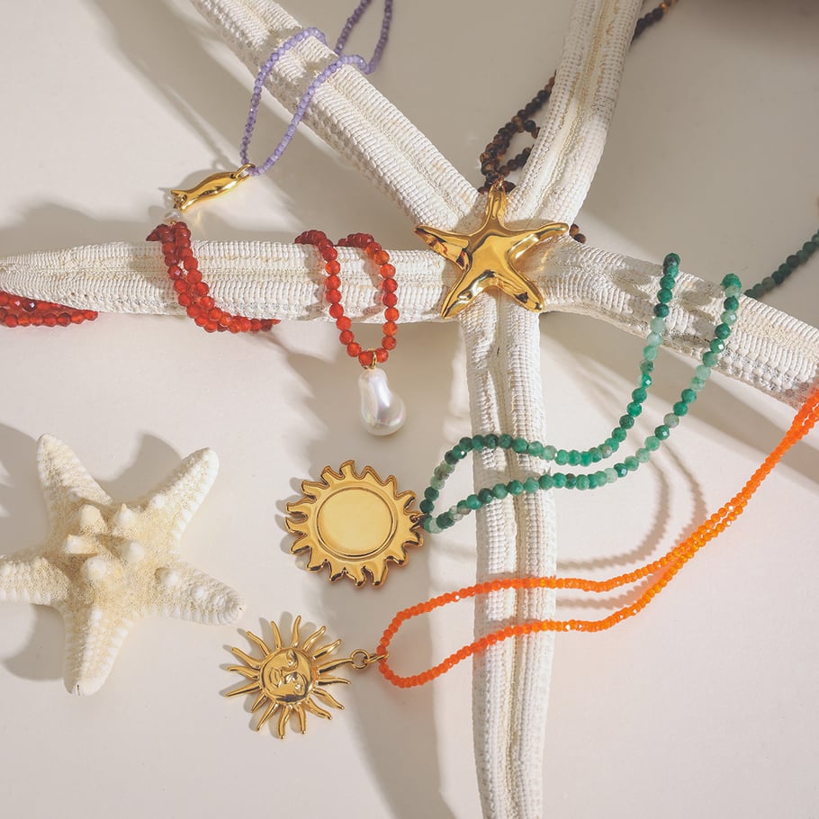 1 Piece Simple Series Bohemian Turtle Stainless Steel Gold Color Women's Beaded Necklaces h5Picture4