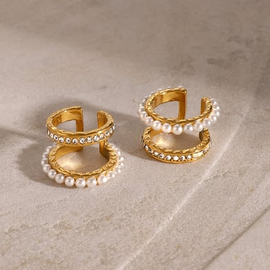 1 Pair Simple Classic Style C Shape Stainless Steel 18K Gold Inlay Rhinestones Women's Clip-on Earrings h5 Picture3