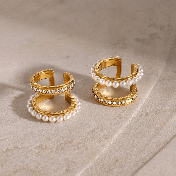 1 Pair Simple Classic Style C Shape Stainless Steel 18K Gold Inlay Rhinestones Women's Clip-on Earrings