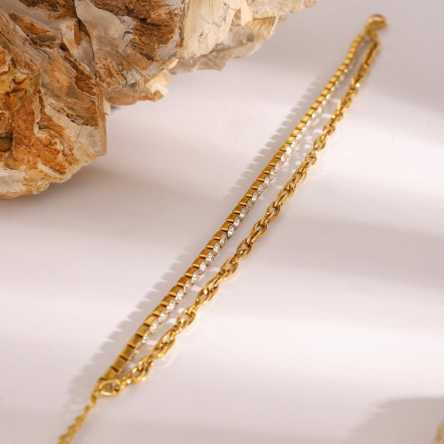 1 Piece Luxurious Series Simple Geometric Stainless Steel 18K Gold Plated Rhinestone Women chain bracelets Picture9