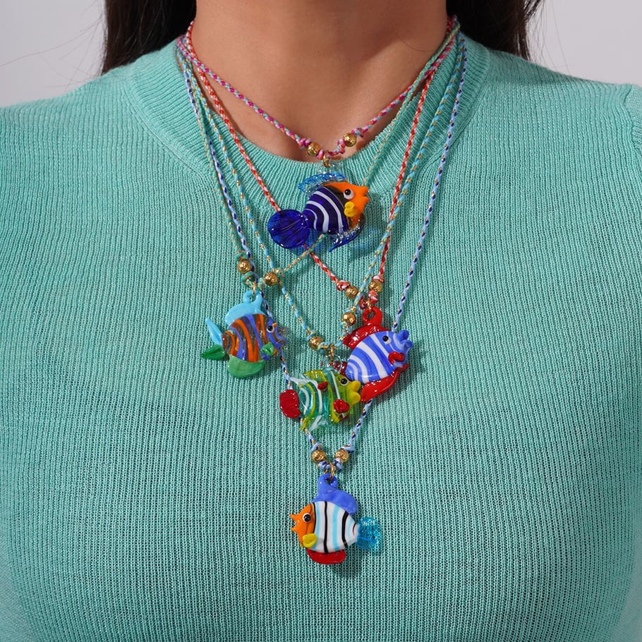1 Piece Polychrome Series Vacation Tropical Fish Shape Glass Women's Pendant Necklaces Picture4