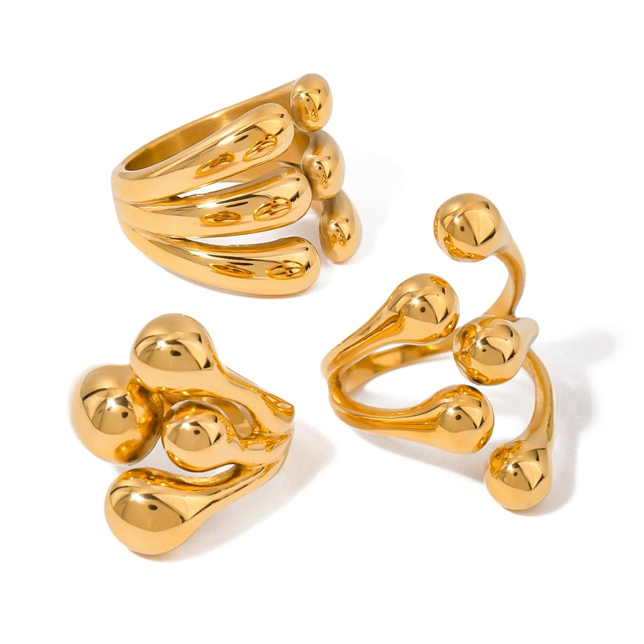 1 Pair Simple Series ins style Geometric Stainless Steel 18K Gold Plated Women Adjustable Rings Picture6