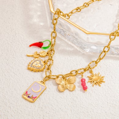 1 Piece Romantic Series Elegant Heart Stainless Steel 18K Gold Color Plated Glass Women's Pendant Necklaces h5 Picture4
