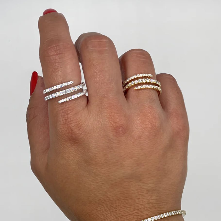 1 Paar Simple Series Einfache geometrische Edelstahl 18 Karat vergoldet Strass Damen verstellbare Ringe Bild4