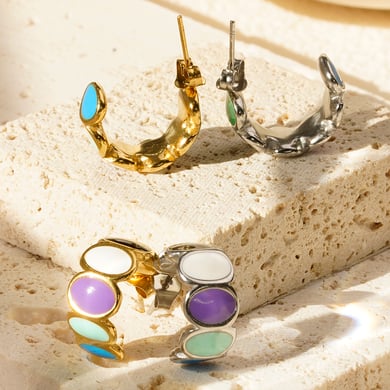 1 Paar Klassische Serie Elegante Geometrische Titan Stahl Gold Farbe frauen Creolen h5 Bild5