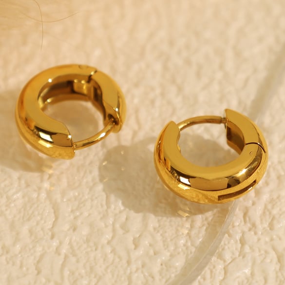 1 Pair Simple Series Classic Solid Color Stainless Steel 18K Gold Plated Women Hoop Earrings