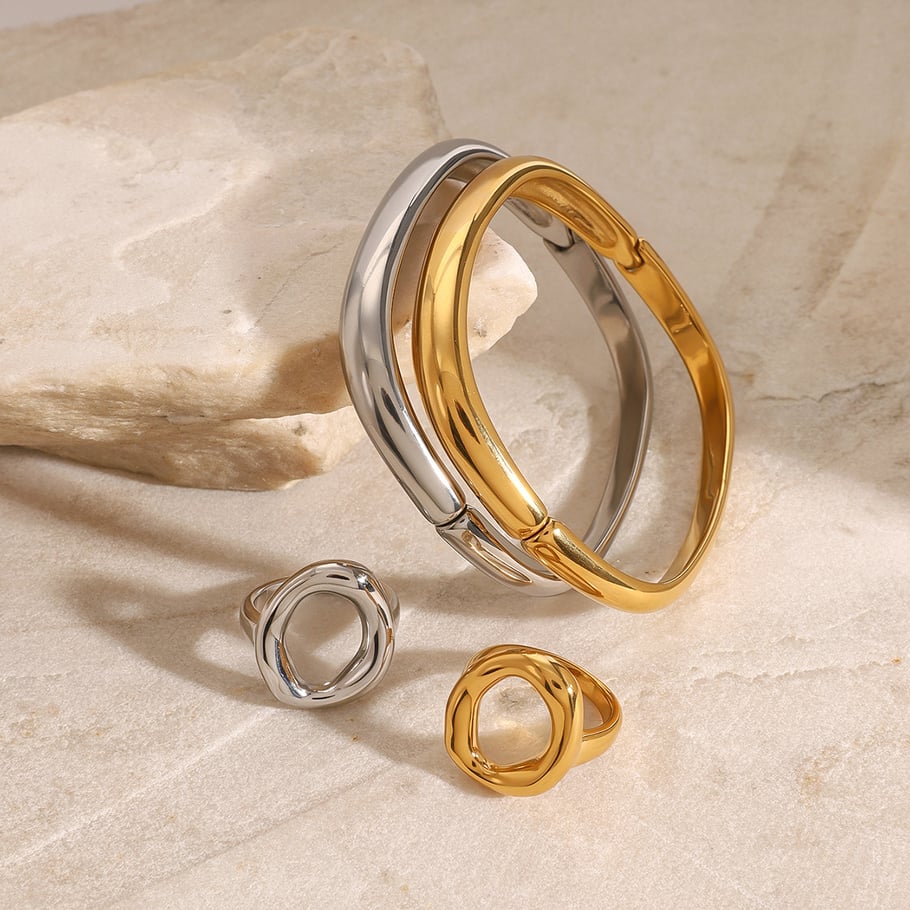 1 Stück Simple Series Europa und Amerika Ringförmige Edelstahl Goldfarben Plattierte Damenarmreifen Bild10