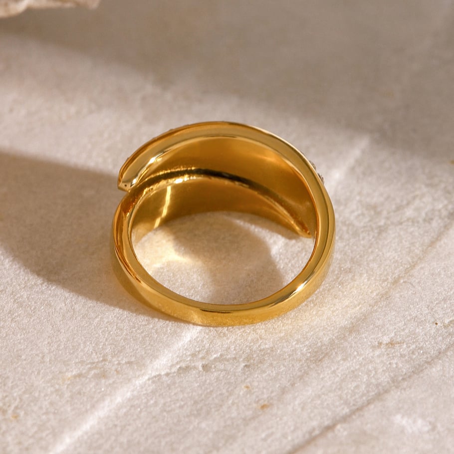1 paio di anelli regolabili da donna in acciaio inossidabile placcato oro 18 carati con motivo geometrico retrò, serie semplice Immagine2