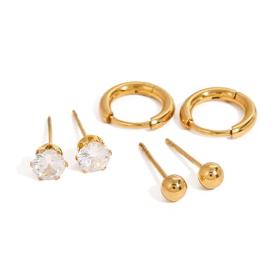 1 Paar Simple Series Einfaches geometrisches Edelstahl-Ohrring-Set mit 18 Karat vergoldetem Zirkonia für Damen h5 Bild5