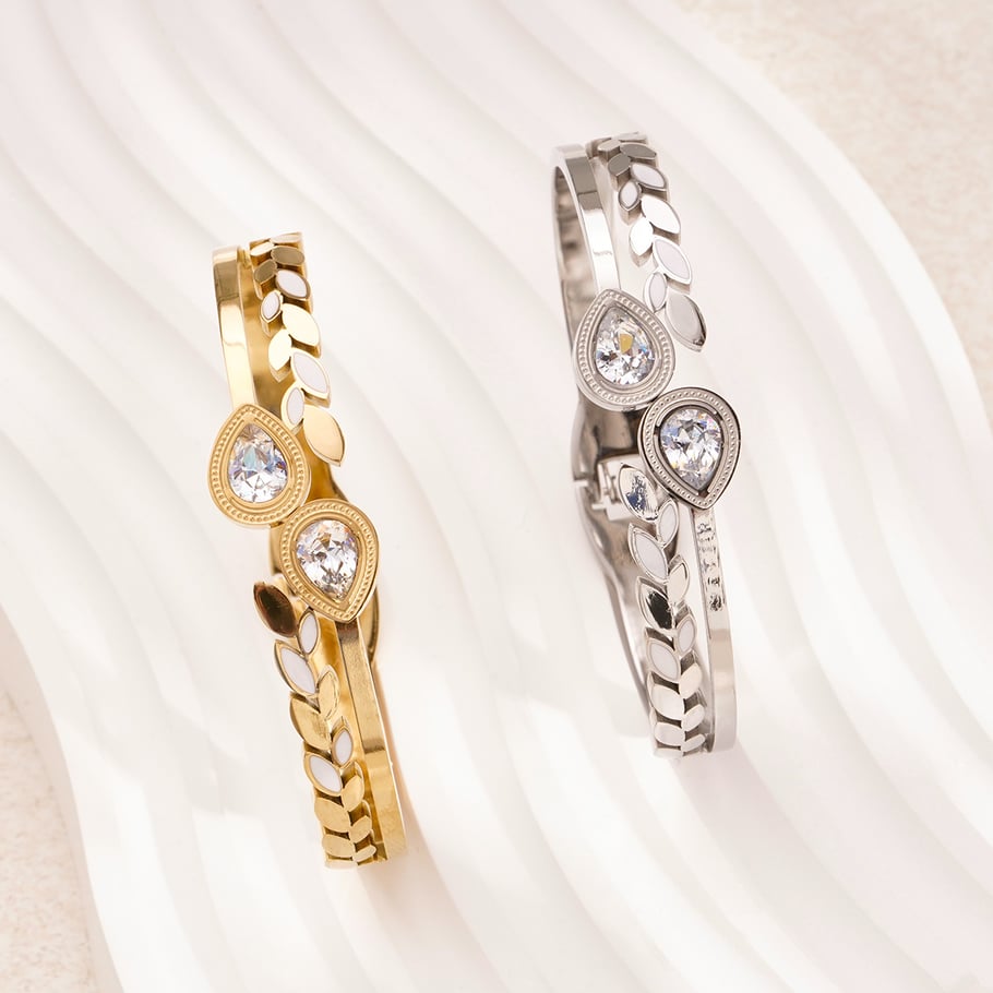 1 Piece Glamorous Series Chic Droplet Stainless Steel Gold Color Women's Bangles Picture5