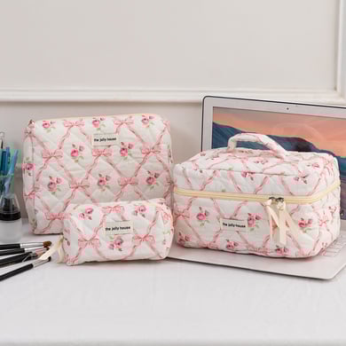 1 Piece Luxurious Floral Portable Large Capacity Beauty Case With Random Printing Design Women's Pink Cosmetic Bags h5 Picture3