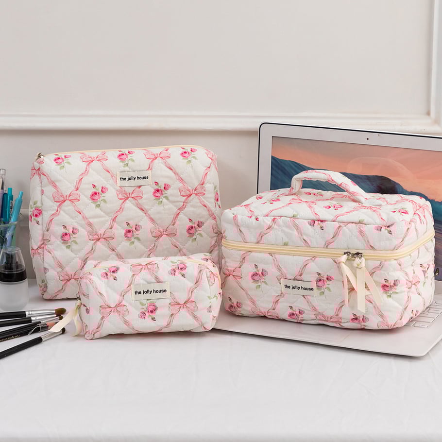 1 Piece Luxurious Floral Portable Large Capacity Beauty Case With Random Printing Design Women's Pink Cosmetic Bags Picture3
