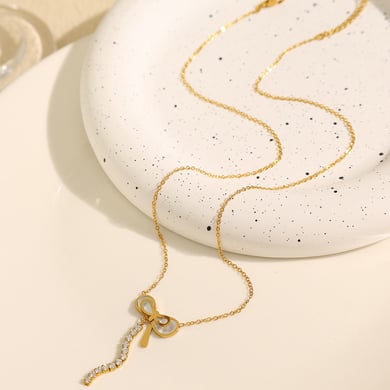 Collier avec pendentif en acier titane doré pour femme, série simple, nœud papillon quotidien h5 Image3
