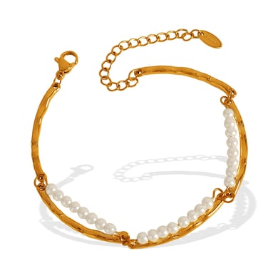 1 Piece Simple Series Simple Beads Stainless Steel 18K Gold Plated Artificial Pearl Women Beaded Bracelets h5 Picture6