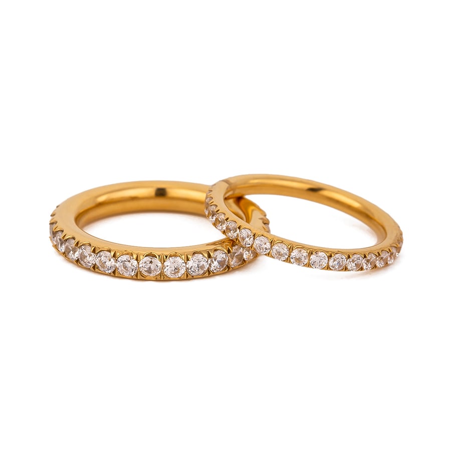 1 Paar Simple Series Klassischer einfarbiger Edelstahl 18 Karat vergoldeter Strass Damen Einzelring Bild5