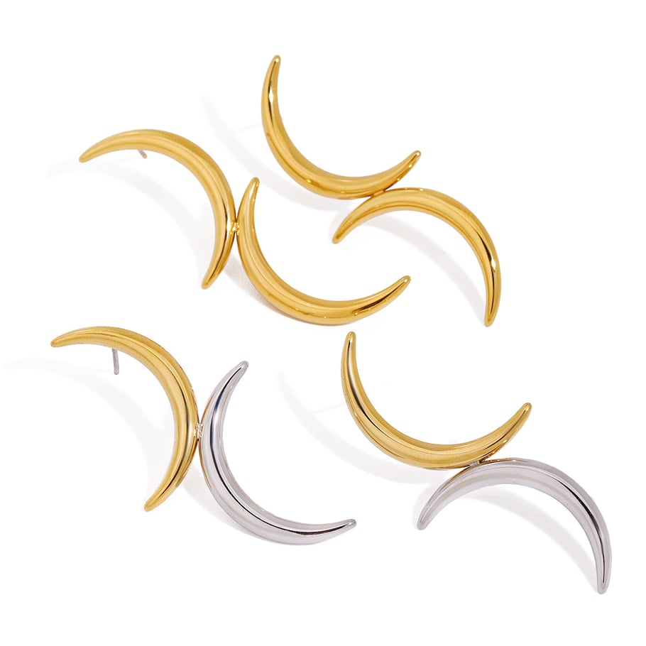 1 par de pendientes de botón de acero inoxidable dorados con diseño de luna y estilo simple para mujer Imagen6